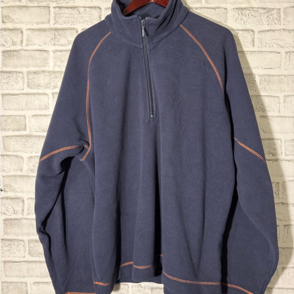 Timberland men’s quarter zip pullover fleece sweater size XL navy blue orange